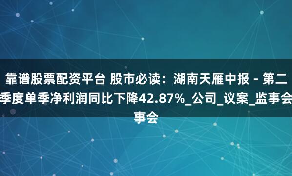 靠谱股票配资平台 股市必读：湖南天雁中报 - 第二季度单季净利润同比下降42.87%_公司_议案_监事会