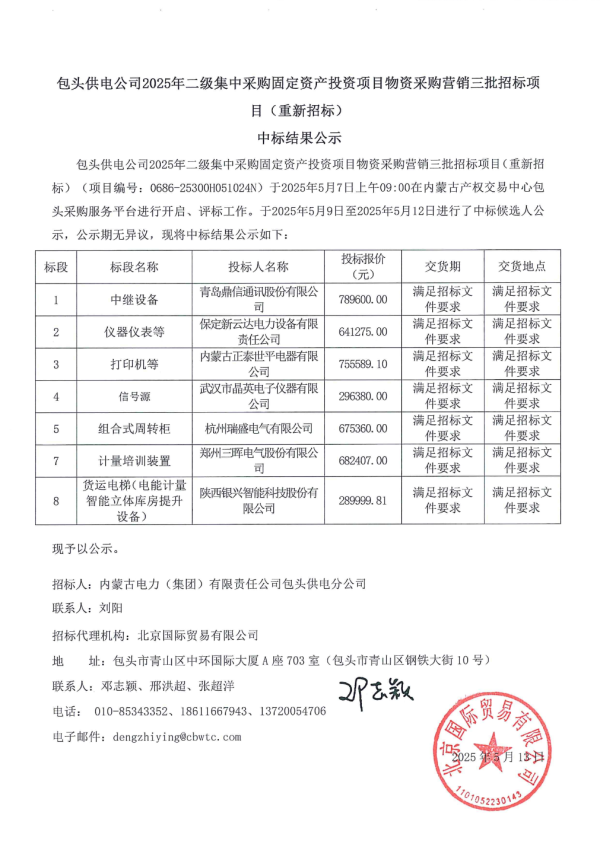 实盘配资app 鼎信通讯中标结果：【包头供电公司2025年二级集中采购固定资产投资项目物资采购 营销三批招标项目（重新招标）】中标结果公告